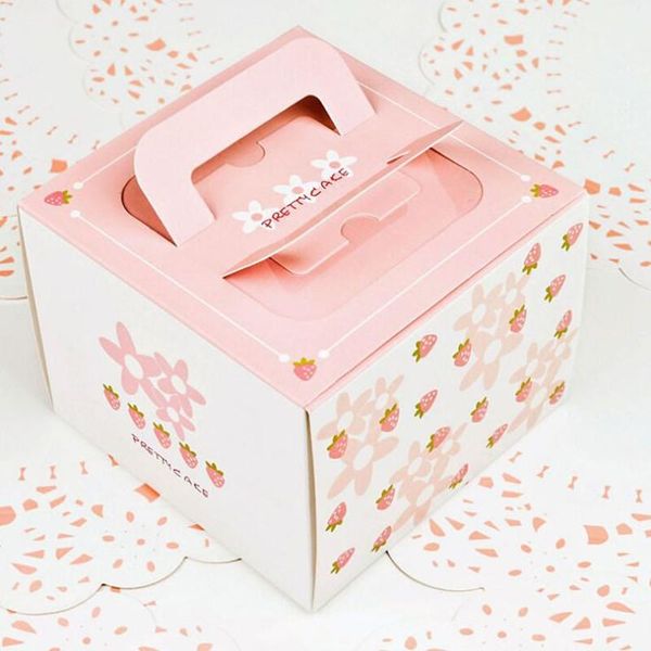 

new style cake box 5pcs 13.5x13.5x10.2cm five color sweet pink strawberry gift candy bag children's day birthday party cake bbyxnp