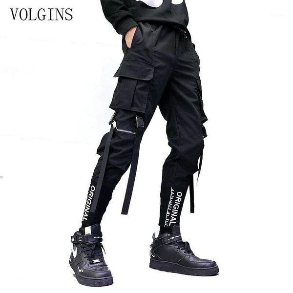 

streetwear ribbons pockets harem pants men spring summer casual sweatpants hip hop joggers slim fit black men pencil pants1