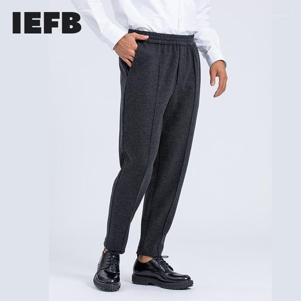 

iefb men's clothing warm thick woollen trousers mid seam wool ankle-length pants for male elastic waist harem pants1, Black