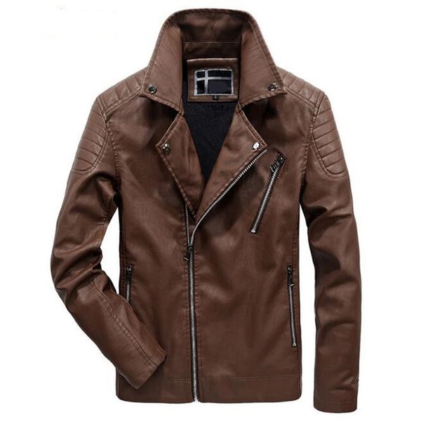 

2021 heavy winter men leather spring fashion pu casual jacket masculine coats ma3o, Black
