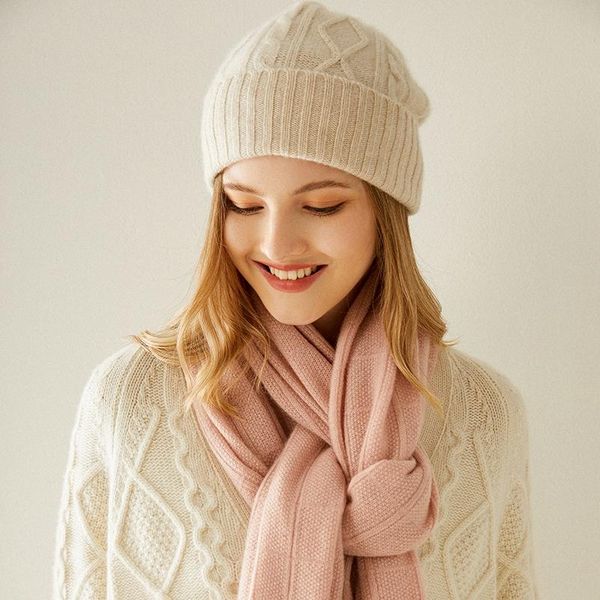 

new100% goat cashmere knitted headgears women 2020 soft and warm thicker hats for girls winter autumn 3colors fashion hat, Blue;gray