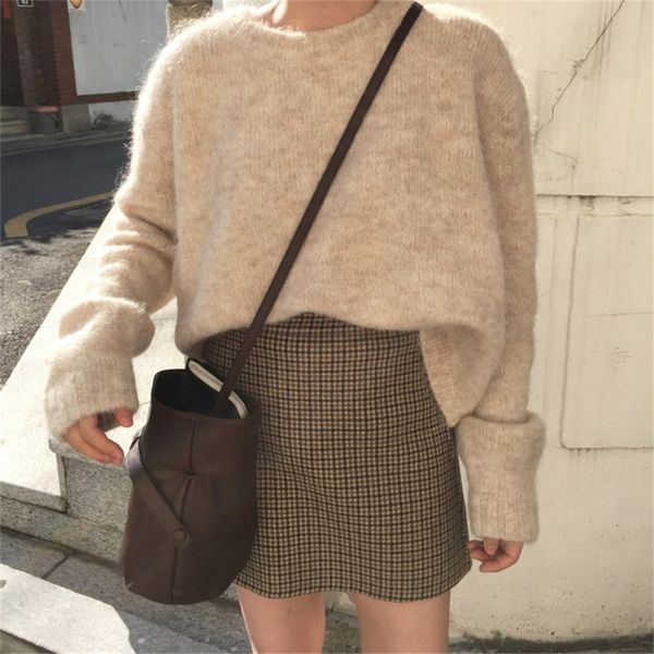 

new winter sweater women pullover girls knitting vintage long sleeve autumn elegant female knitted outerwear warm sweater 201030, White