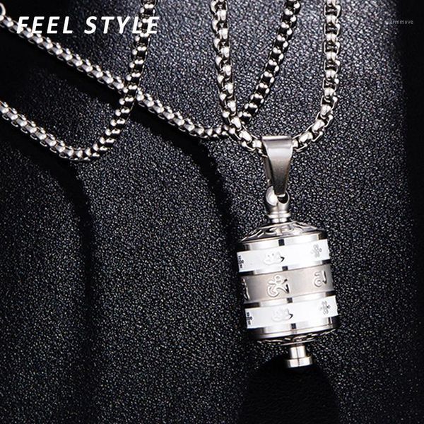 

Buddhism Lotus Six Words Pattern Necklaces Stainless Steel Openable Ashes Case Pendant For Men Memoriable Jewelry1, Silver