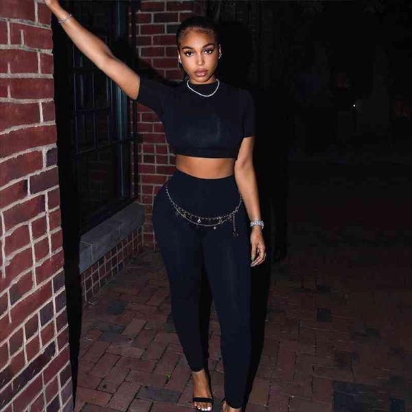 

two piece set women summer tracksuits solid color short sleeve t-shirt crop pants club fitness 2pcs set female, White