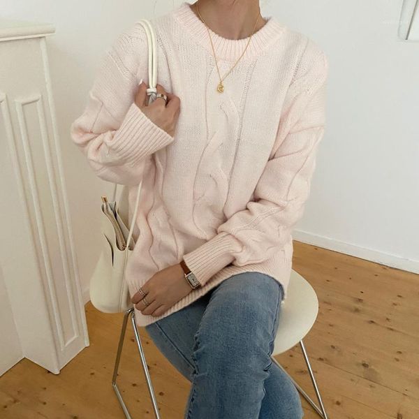 

pullovers 2020 new autumn winter sweater women elegant o-neck solid long sleeve loose thick warm knitted outwear 1, White;black