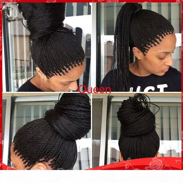 

selling high density braided lace front wigs box synthetic fiber wigs thick full hand twist synthetic hair micro havana twist wigs, Black
