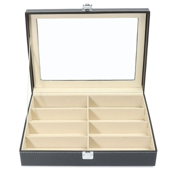 

8 grids sunglasses storage box jewelry organizer pu leather collection glasses display holder packaging portable case container, White;black