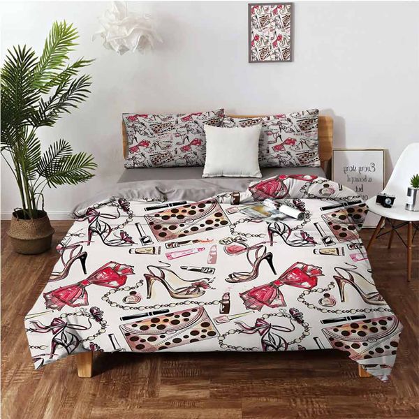 

feminine shoes lipstic perfume accessory fancy items for beauty pattern imagebedding 3-piece set