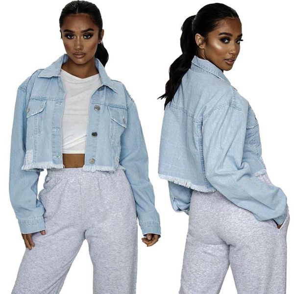 

adfvat light blue denim coat women fashion single breasted crop short coat fall long sleeve streetwear casual smr9756, Tan;black