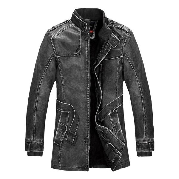 

winter men's pu jacket motorcycle coats thick fleece warm outerwear slim fit male leather coat brand clothing j6t557, Black