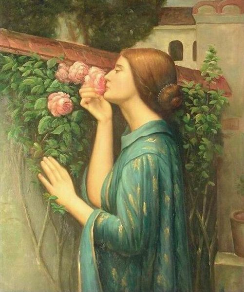 

young lady smelling roses framed & unframed home decor handpainted & hd print oil painting on canvas wall art canvas pictures -er068