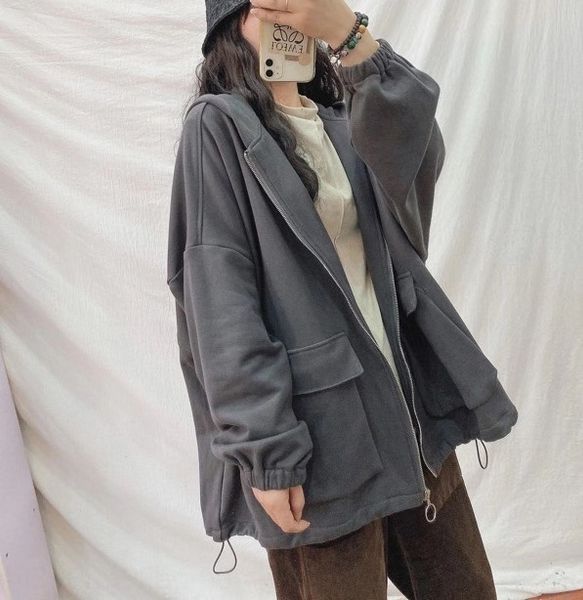 

new loose large cotton in autumn winter 2020 new loose large cotton coat zipper zipper coat in autumn winter 2020 xylko, Black