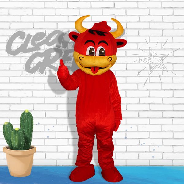 

mascot costumes lovely red cow mascot costume size halloween new year carnival party cartoon apparel costumes, Red;yellow