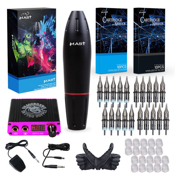 

professional tattoo kits rotary tattoo pen machine guns permanent makeup machine color inks power ply cartridge needles d3029