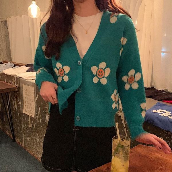 

2020 new fashion women flower cardigans women fashion sweater cr01, White