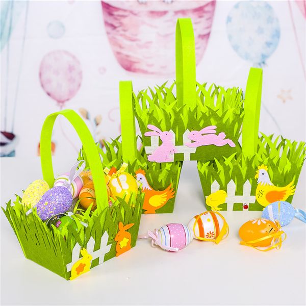 

easter cock bunny basket coloful egg cartoon non-woven bag kids gifts rabbit bucket candy storage basket handbag put easter egg g12004, Black