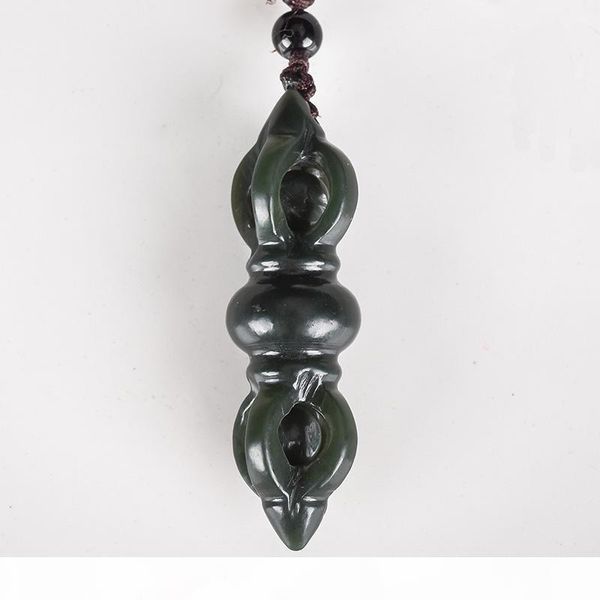 

drop shipping xinjiang hetian jade vajra pendant necklace jade jingangchu lucky amulet necklace with chain for men women gift, Silver