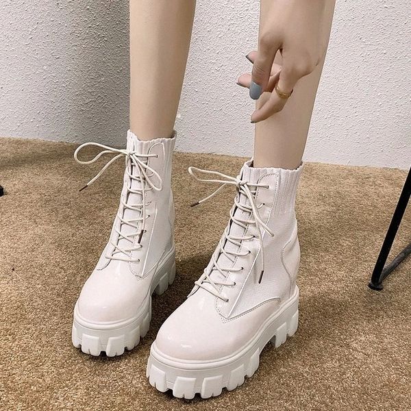 

cootelili women winter nakle boots round toe slip on 10cm heel boots for woman lace up fashion shoes basic botas mujer 34-39 #hl8o, Black