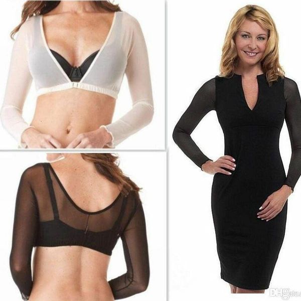 

2019 new fashion plus size seamless arm shaper short cropped navel mesh cardigan bodyshaper women hot, White