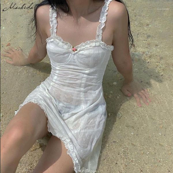 

macheda elegant white sleeveless sling frill maiden wind mini dress woman 2020 romantic casual holiday dress1, Black;gray