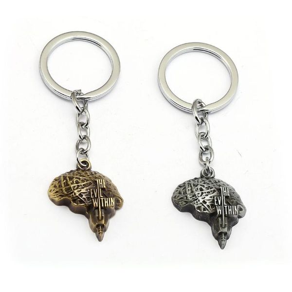 

keychains game the evil within keychain psycho break brain shape keyring men car women bag key chain pendant chaveiro jewelry, Silver