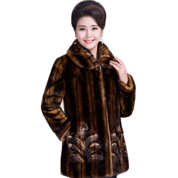 

2021 new winter mink women's jacket new plus size - 5xl middle-aged female imitation fur coat warm outerwear w1pb, Black
