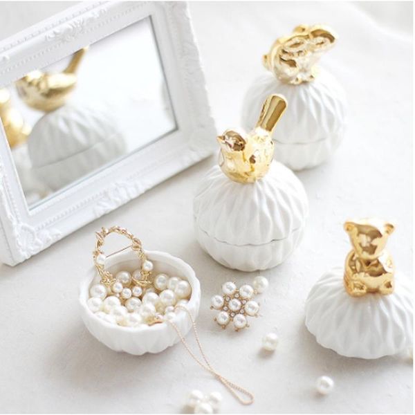 

storage bottles & jars nordic golden ceramic animal jewelry box necklace ring earrings makeup organizer mini deskzm917