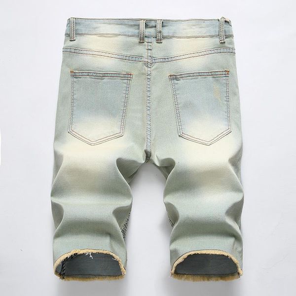 

men's jeans mens taped biker jean shorts summer stretch short men elastic straight zipper demin 28-421, Blue