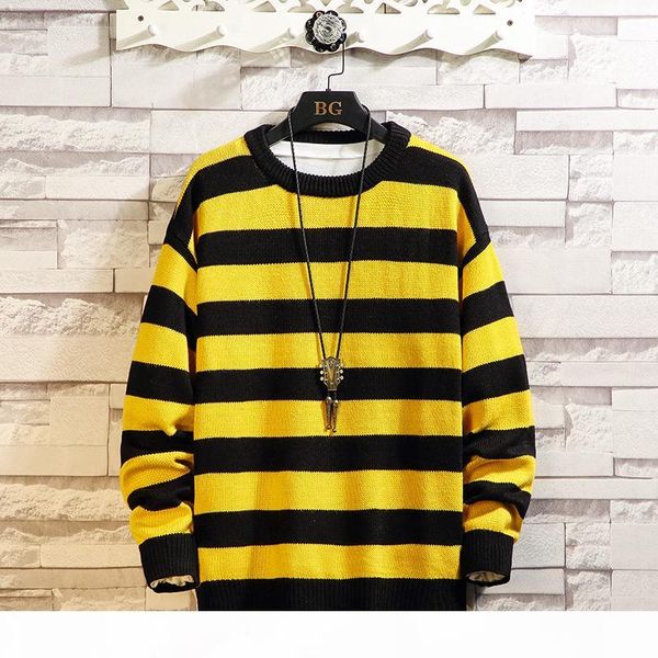 

black red striped knit sweaters autumn winter crewneck fashion long paragraph oversized jumpers men women pullover clothing my12, White;black