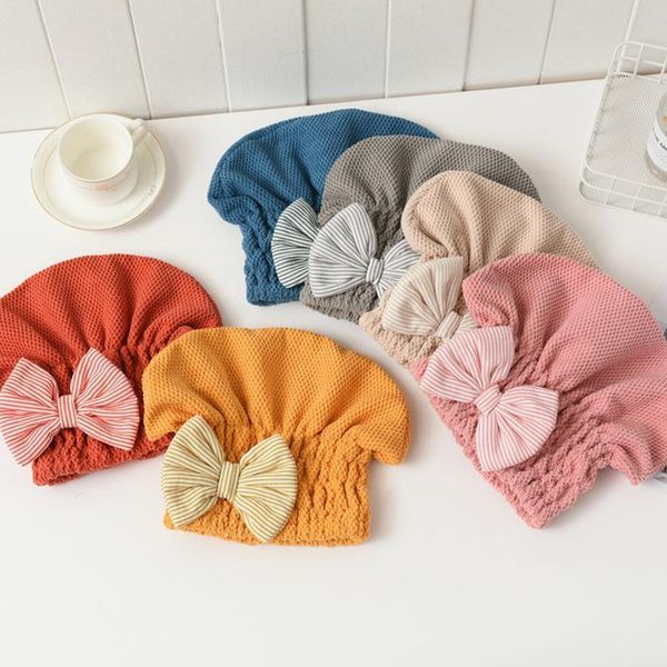 

coral velvet bath accessories with bowknot dry hair towel quick drying hair cap super absorbent for women portable shower cap h sqcaik