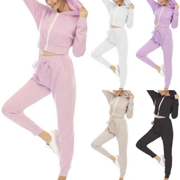 

running sets candy color women two piece zipper long sleeve hooded sweatshirt and drawstring trouser sportswears lady tractsuits, Black;blue