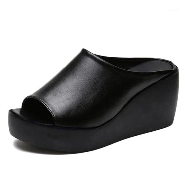 

women platform sandals open toe thick wedges soft sole summer beach slippers fashionable comfortable daily shoes1, Black