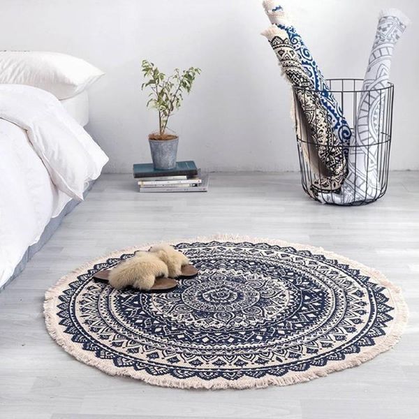 

morocco round carpet bedroom boho style tassel cotton rug hand woven national classic tapestry sofa cushion tatami floor mats1