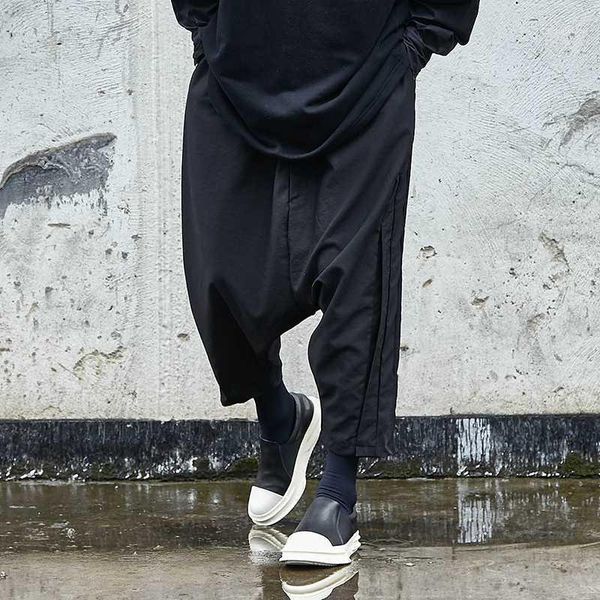 

men's pants men dark black loose casual low crotch cross pant japan style kimono harem trousers male streetwear hip hop punk gothic mid