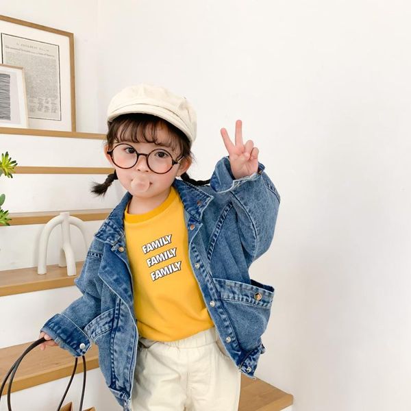 

korean children spring autumn outerwear 2020 new toddler boys and girls denim jacket big pocket retro color denim coat kids, Blue;gray