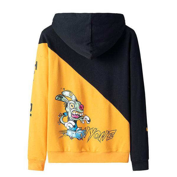 

крупногабаритные мужские толстовки мужчины 2020 anime patchwork толстовка hip hop harajuku японский streetwear желтый балахон мужчины, Black