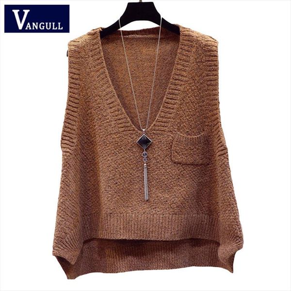 

women v neck sweater vest spring autumn casual korean style sleeveless vest coat loose short knitted wool sweater, Black;white
