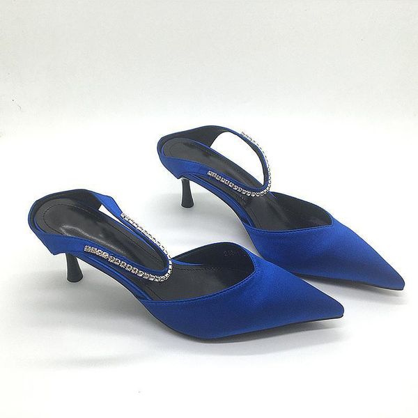 

satin embellished sandals women dress party shoes ankle strap with thin heels slippers pointed toe1, Black