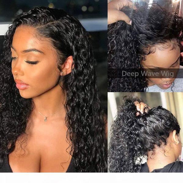 

360 lace frontal wig brazilian virgin hair deep wave 360 full lace frontal human hair wigs pre plucked with baby hair, Black;brown