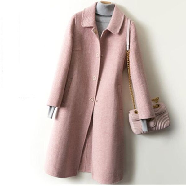 

cashmere coat double-sided women's autumn winter new overcoat single-breasted clothes mid-length woolen jacket female outerwear, Black