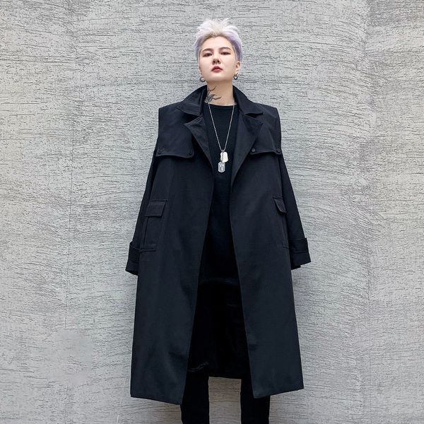 

2021 new men's casual oversize long windbreaker man korean streetwear jackets hip hop solid color coats woman fashion clothing qiy9, Black;brown