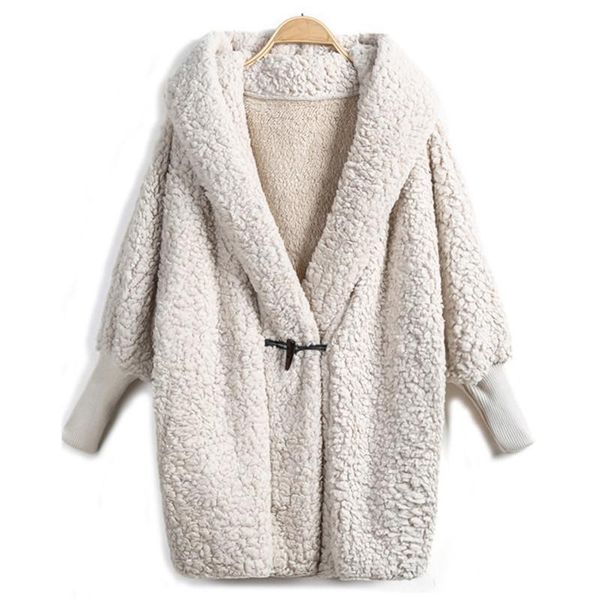 

double-faced fur coat winter latest fashion design women's apricot bat sleeve long sleeves loose street hooded jacket, Black