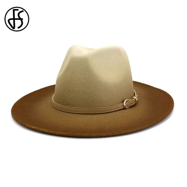 

fs fedora hat for women men fashion wide brim church hats sombrero mujer gentleman derby panama party vintage gradient jazz caps 201028, Blue;gray