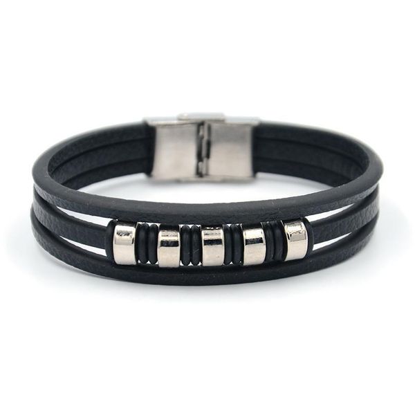 

junwei men's stainless steel leather bracelet alloy beads multi-layer leather bracelet punk style jewelry junw qylmvw