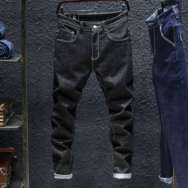 

autumn winterr black and blue jeans men denim trousers male slim fit jean brand plus size 40 42 44 46 201120