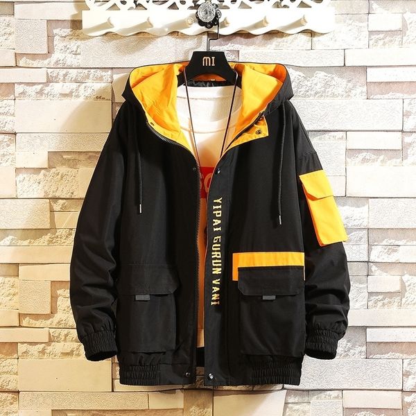 

patchwork yellow man hip hop streetwear coat bomber jacket men clothes 201104, Black;brown