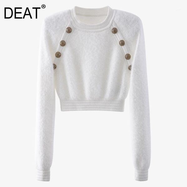

deat new autumn and winter fashion streetwear long sleeve solid color button slim short waist sweater women sg2471, White;black