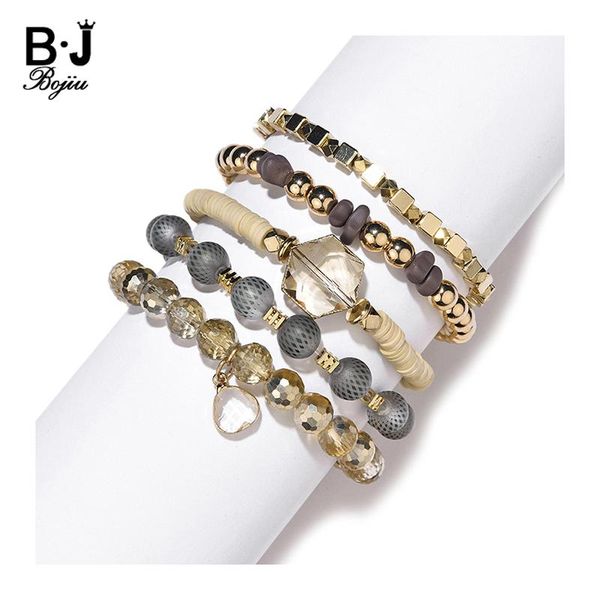 

tennis bojiu natural semi-precious stone bracelets set for women elegant cut crystal hematite round agates bead bracelet femme bcset312, Golden;silver