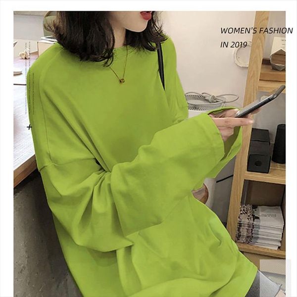 

autumn oversized loose t shirt women solid color korean style plus size casual harajuku long sleeve streetwear fall, White