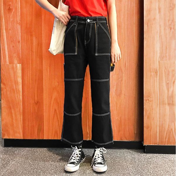 

women's jeans women harajuku black cool girl streetwear wide leggs autumn spring large size korean style female's bottom trousers, Blue